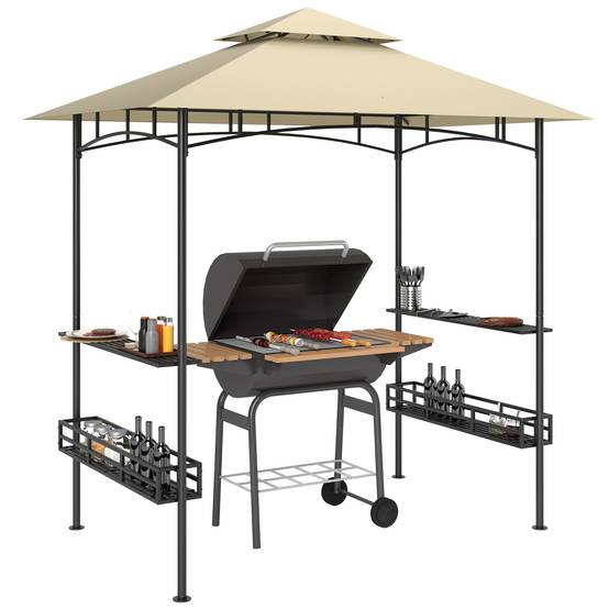 ComfortXL - Tonnelle abri barbecue métal jardin protection chaleur fumée 240x150cm beige - ComfortXL Outdoor Living - Image 1