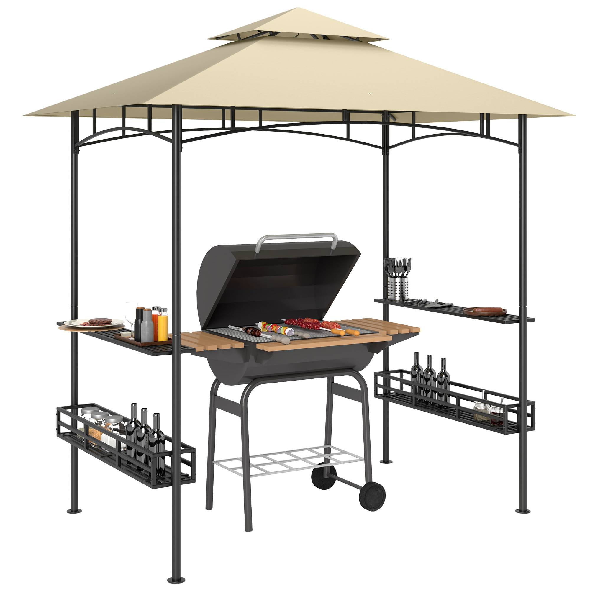 ComfortXL - Tonnelle abri barbecue métal jardin protection chaleur fumée 240x150cm beige - ComfortXL Outdoor Living