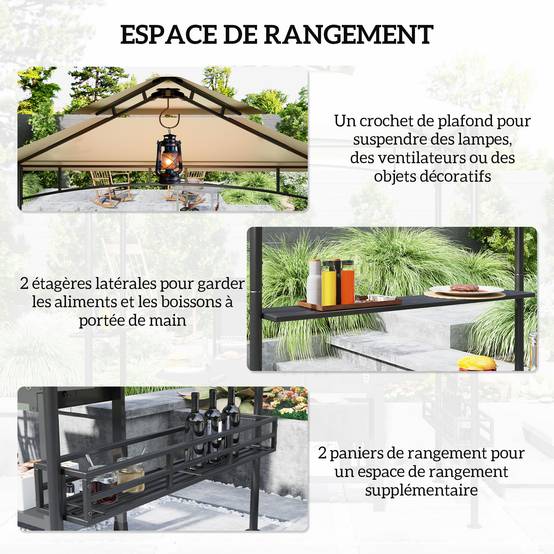 ComfortXL - Tonnelle abri barbecue métal jardin protection chaleur fumée 240x150cm beige - ComfortXL Outdoor Living - Image 7