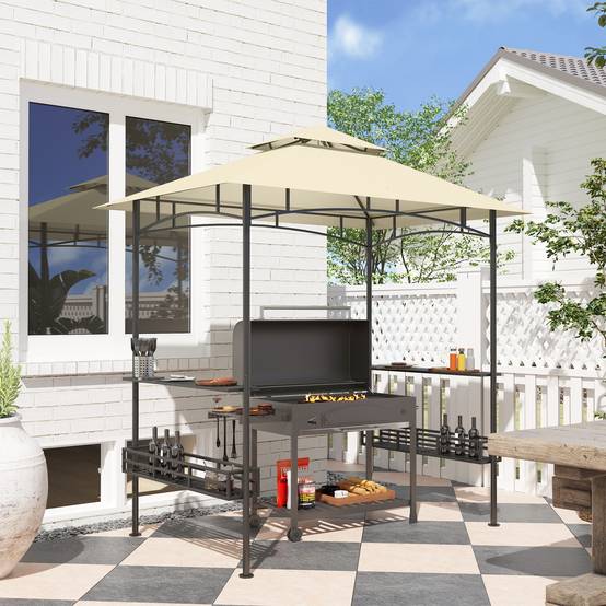 ComfortXL - Tonnelle abri barbecue métal jardin protection chaleur fumée 240x150cm beige - ComfortXL Outdoor Living - Image 4