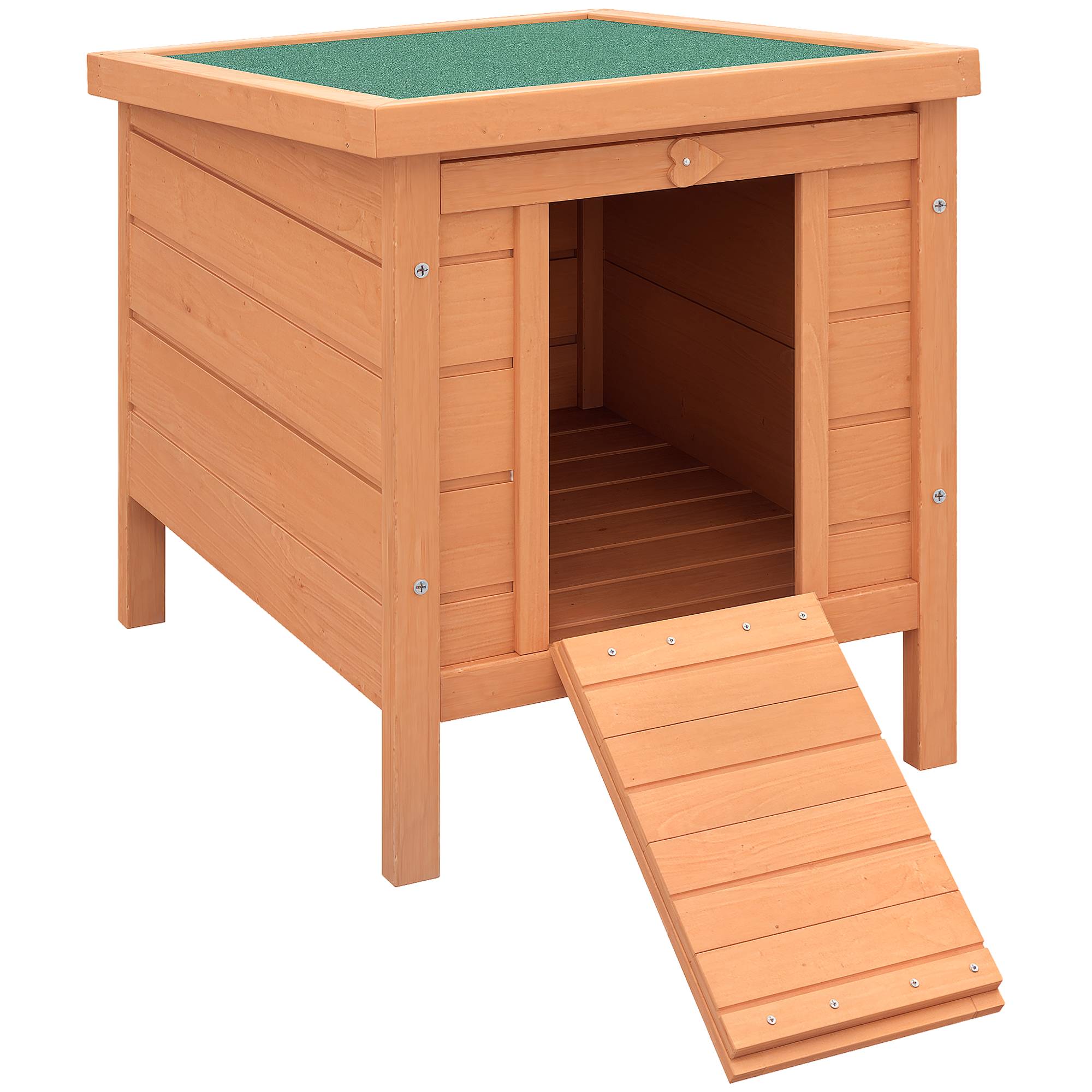 Clapier d'extérieur en bois pour petits rongeurs, avec toit en asphalte, ouverture et rampe antidérapante, 42 x 51 x 43 cm, couleur naturelle - Image 1