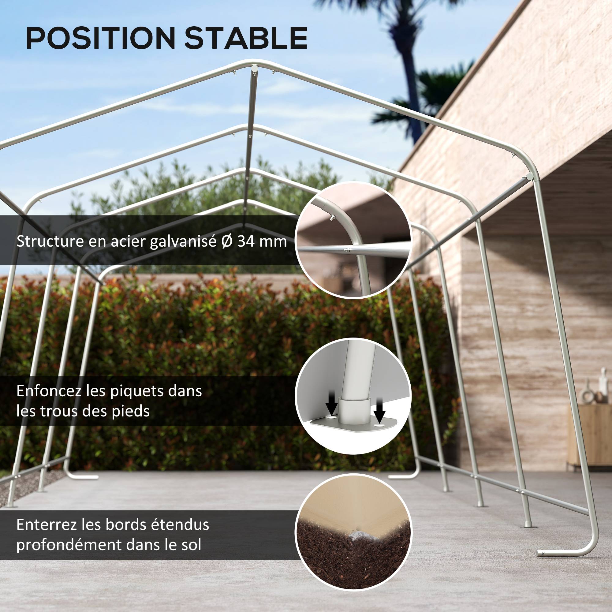 Carport tente garage acier pour voitures protection anti-UV imperméable 6,2x3,3m - ComfortXL Outdoor Living - Image 7