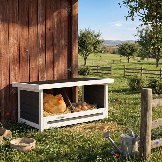 Pondoir nichoir pour poules 3 emplacements avec toit asphalte structure en bois 66 x 37 x 34 cm gris noir - Image 3