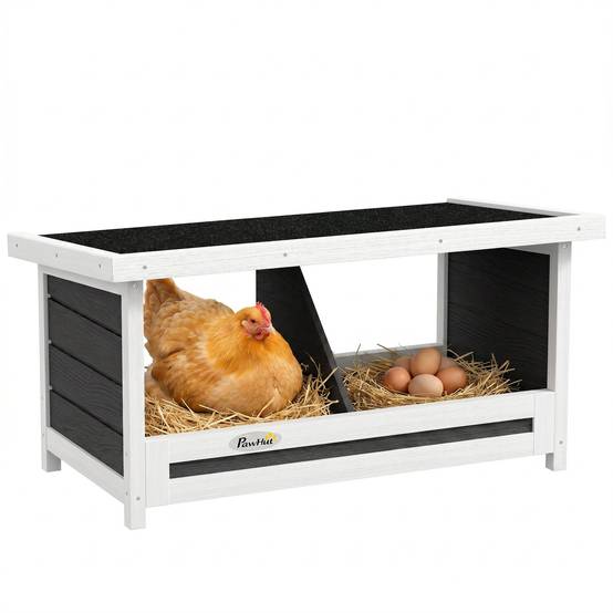 Pondoir nichoir pour poules 3 emplacements avec toit asphalte structure en bois 66 x 37 x 34 cm gris noir - Image 1