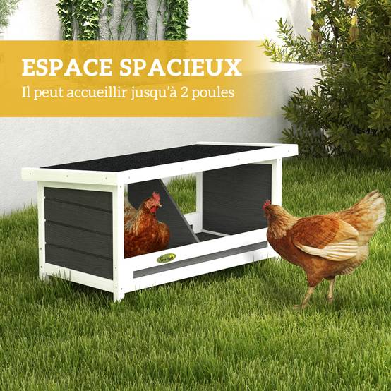 Pondoir nichoir pour poules 3 emplacements avec toit asphalte structure en bois 66 x 37 x 34 cm gris noir - Image 6