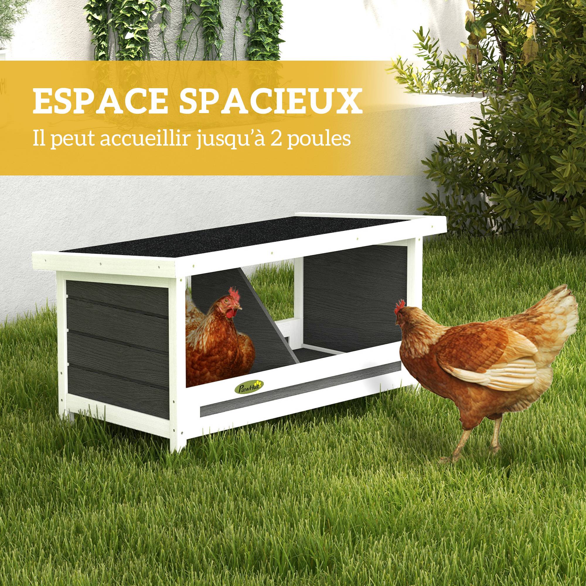 Pondoir nichoir pour poules 3 emplacements avec toit asphalte structure en bois 66 x 37 x 34 cm gris noir - Image 6