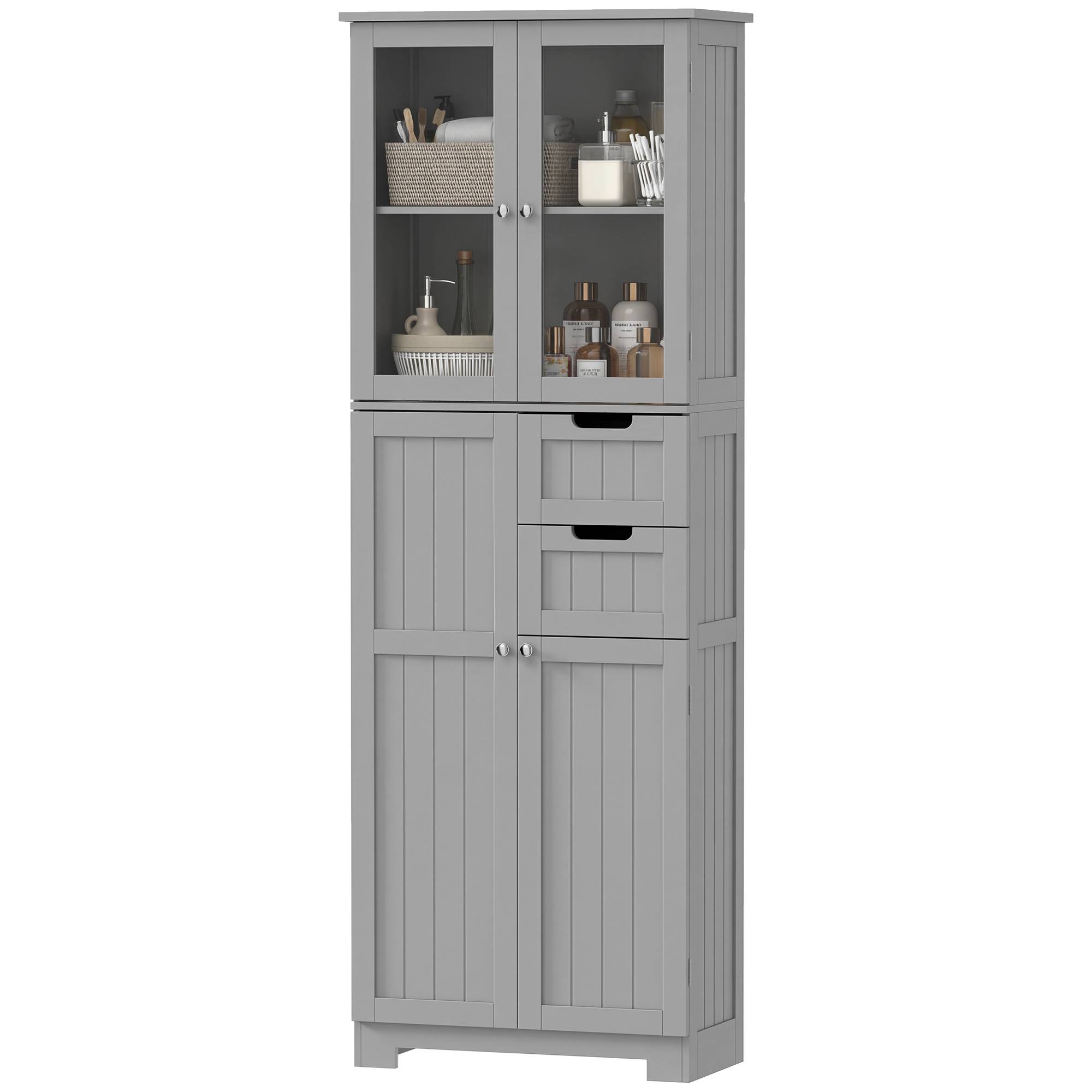 Sans Marque - Meuble Salle Bain Haut Rangement 60x30x170cm Gris - Image 2