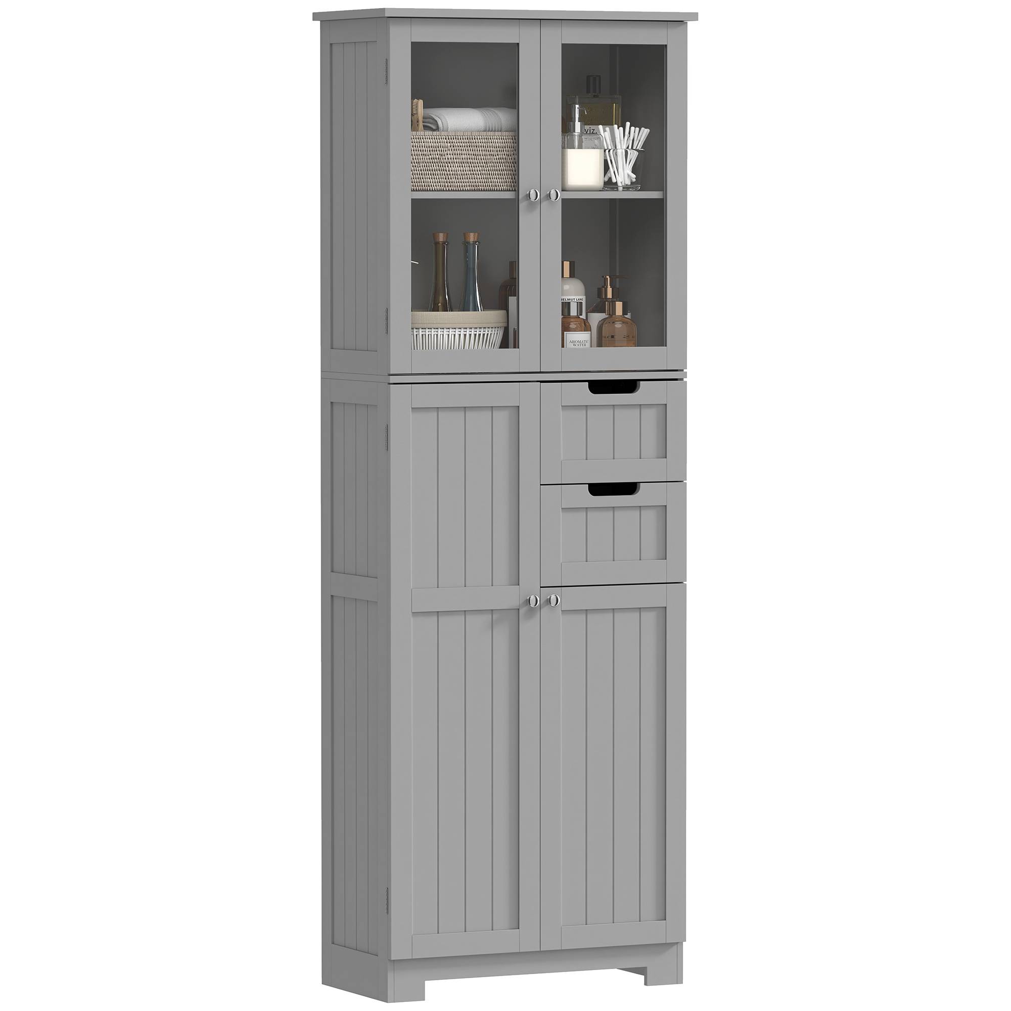 Sans Marque - Meuble Salle Bain Haut Rangement 60x30x170cm Gris - Image 1