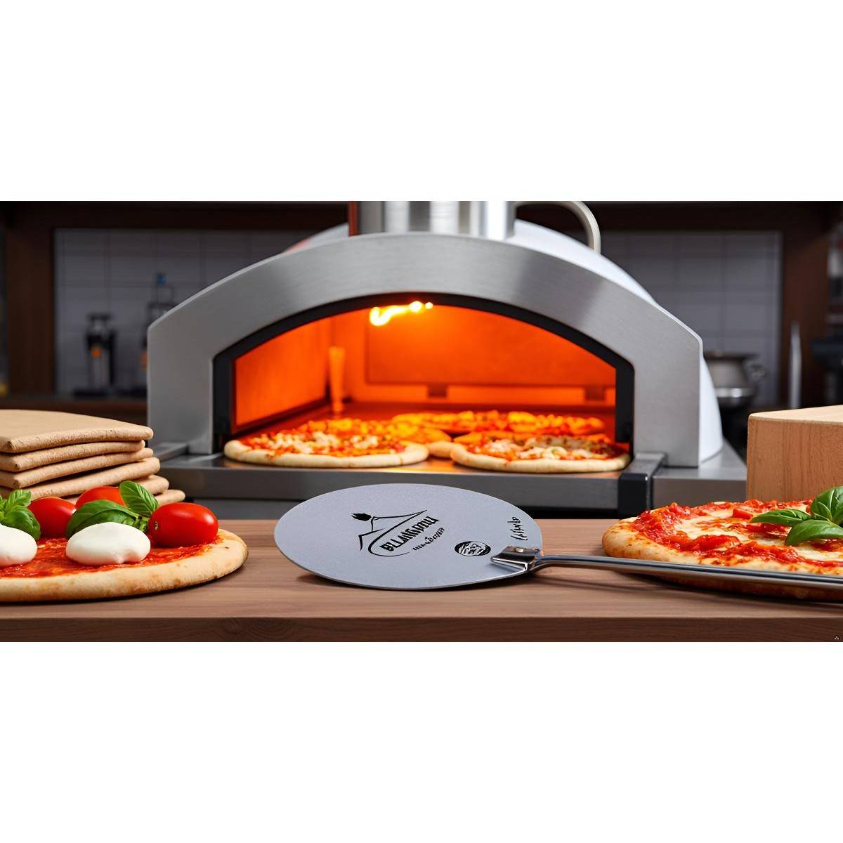 Pelle à pizza inox Ø22 cm manche 1,50m compatible four à bois, four électrique, four à gaz, Outil cuisson Pizzaiolo BellaNapoli - Imagen 4