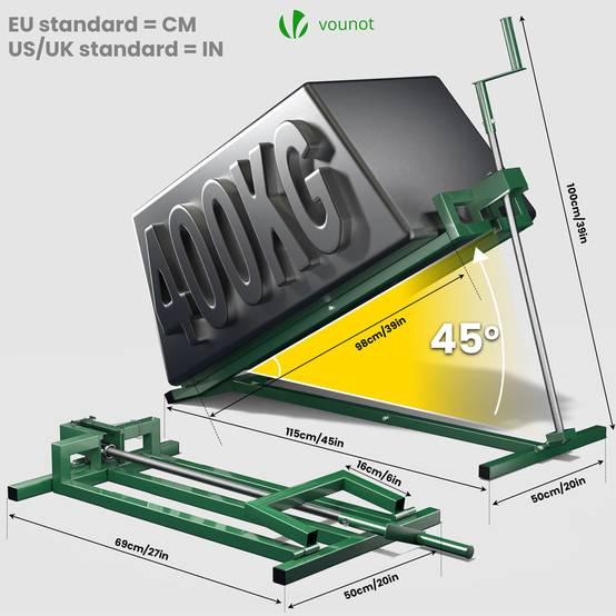 Vounot - Cric Lève Tracteur Tondeuse 400 kg max - télescopique 78 à 98 cm de long - angle d'inclinaison 45° - vert - VOUNOT® - Image 4