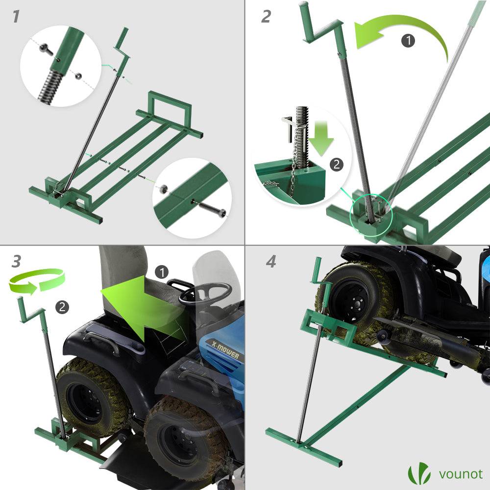Vounot - Cric Lève Tracteur Tondeuse 400 kg max - télescopique 78 à 98 cm de long - angle d'inclinaison 45° - vert - VOUNOT® - Image 7