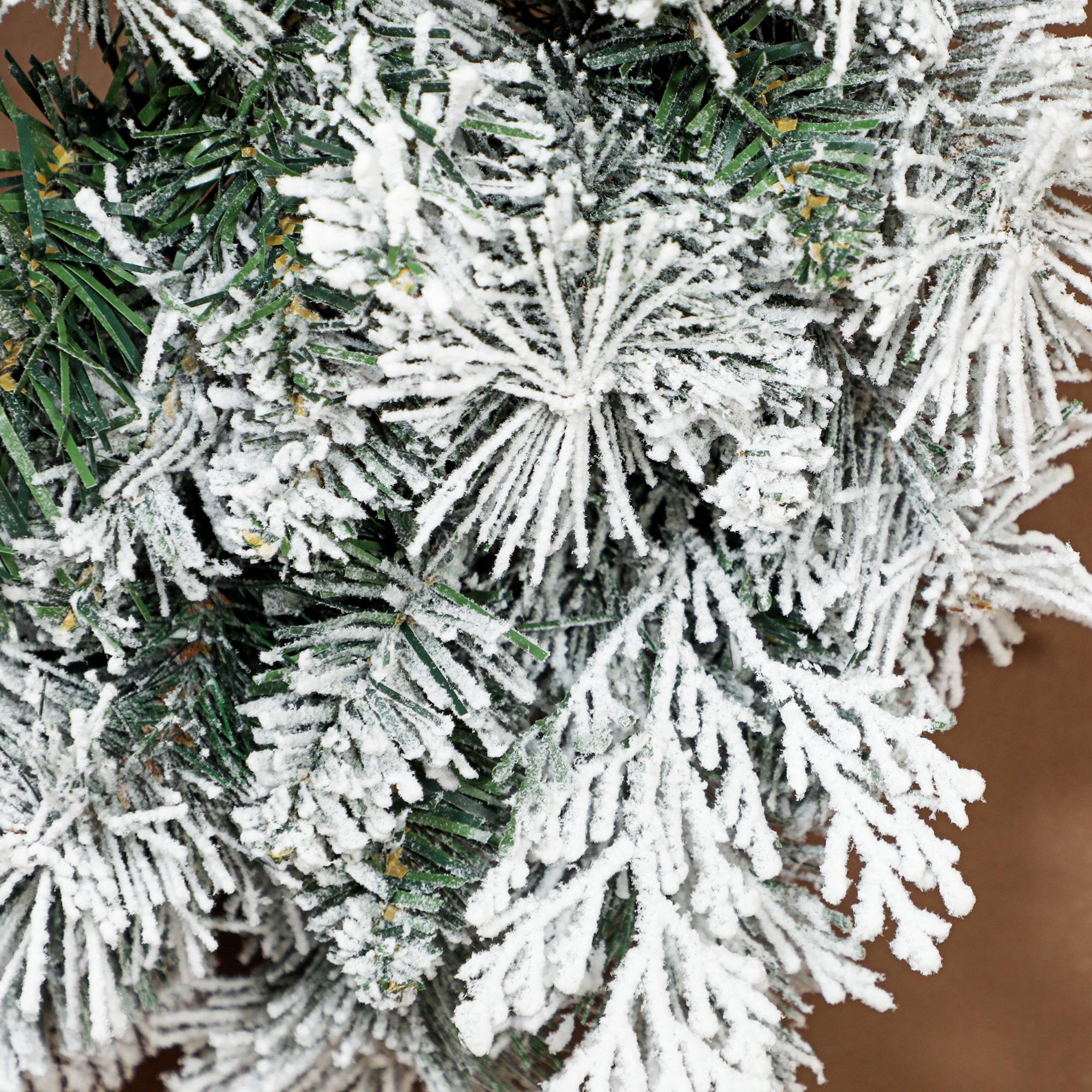 ComfortXL - Couronne de Noël lumineuse en plastique vert et blanc 60 cm effet neige avec 35 LED et minuterie pour l'intérieur - Image 9