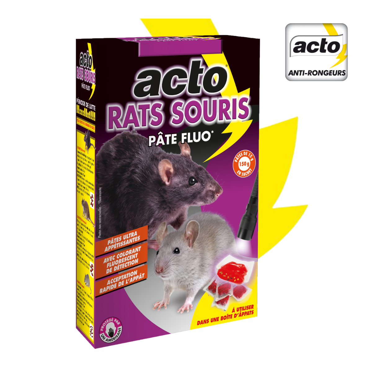 Acto - ACTO RATS-SOURIS Anti-roedores Pasta cebo FLUO - 150grs - Imagen 2