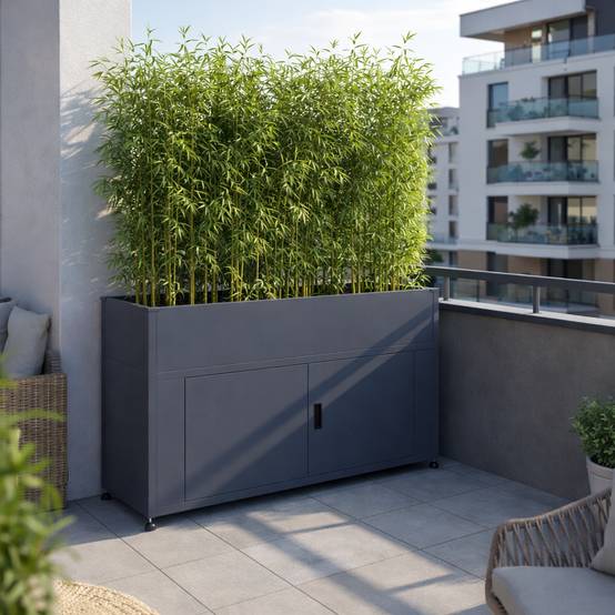 Couleurs du monde - Armoire grand format gris avec jardinière intégrée – grand rangement extérieur décoratif - Image 3