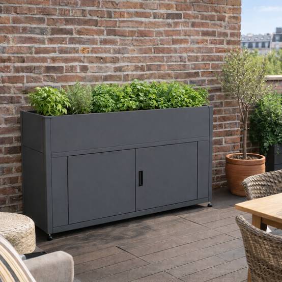 Couleurs du monde - Armoire grand format gris avec jardinière intégrée – grand rangement extérieur décoratif - Image 5