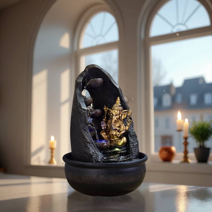 Fontaine Intérieure Ganesha Avec Boule Roulante - Statue Bouddha Zen Pour Décoration Maison