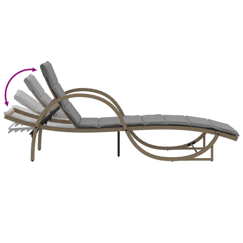 2 pcs Chaises longue | Transat | Bain de soleils avec coussins beige résine tressée - Image 7