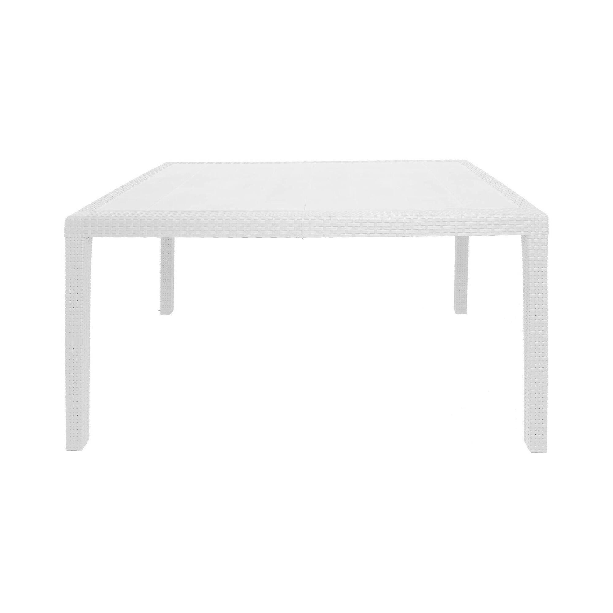 Dmora - Table d'extérieur Dmachac, Étagère à manger rectangulaire, Table de jardin polyvalente effet rotin, 100% Made in Italy, 150x90h72 cm, Blanc - Dmora - Imagen 4