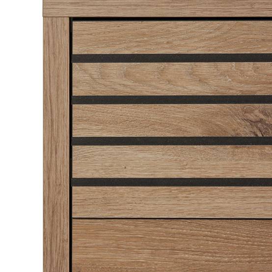 Lit 160x200cm avec tête de lit chevets suspendus et éclairage intégré aspect bois et noir - NIKITA - Image 5