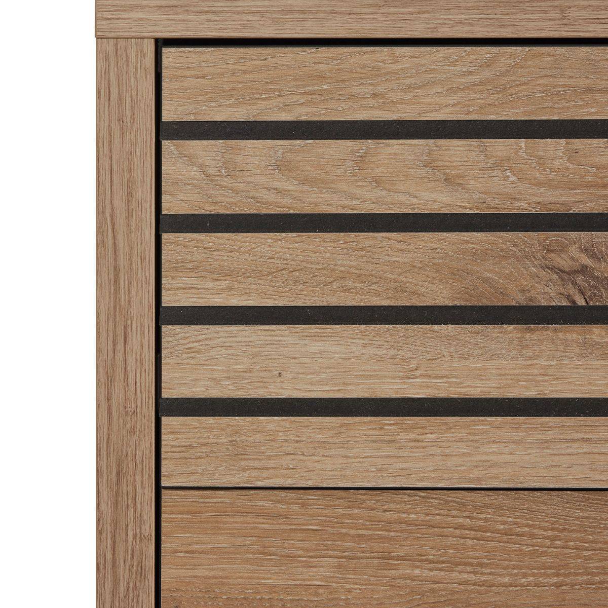 Lit 160x200cm avec tête de lit chevets suspendus et éclairage intégré aspect bois et noir - NIKITA - Image 5