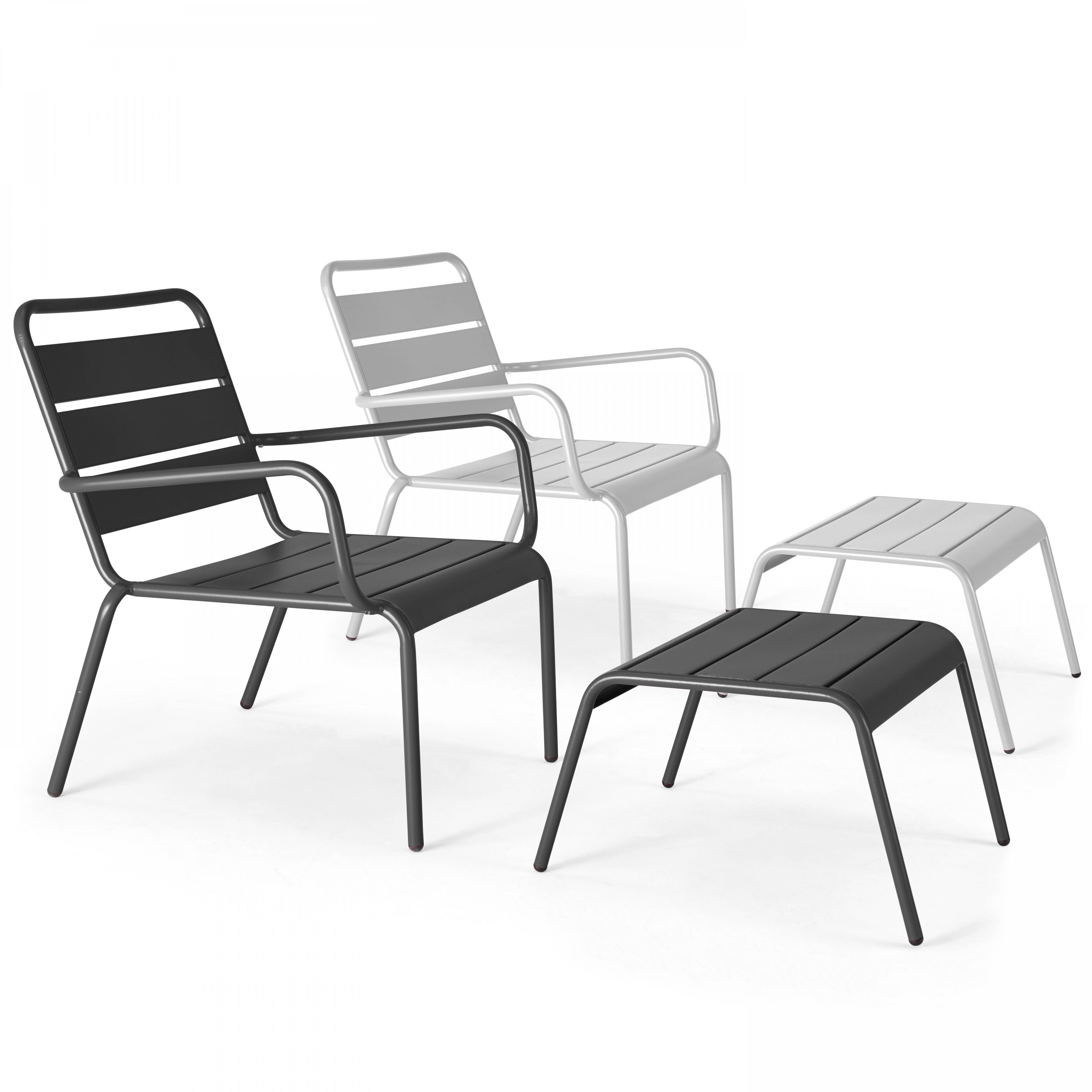 Oviala - Lot 2 fauteuils relax avec repose-pieds métal gris et blanc Palavas - Oviala - Imagen 1