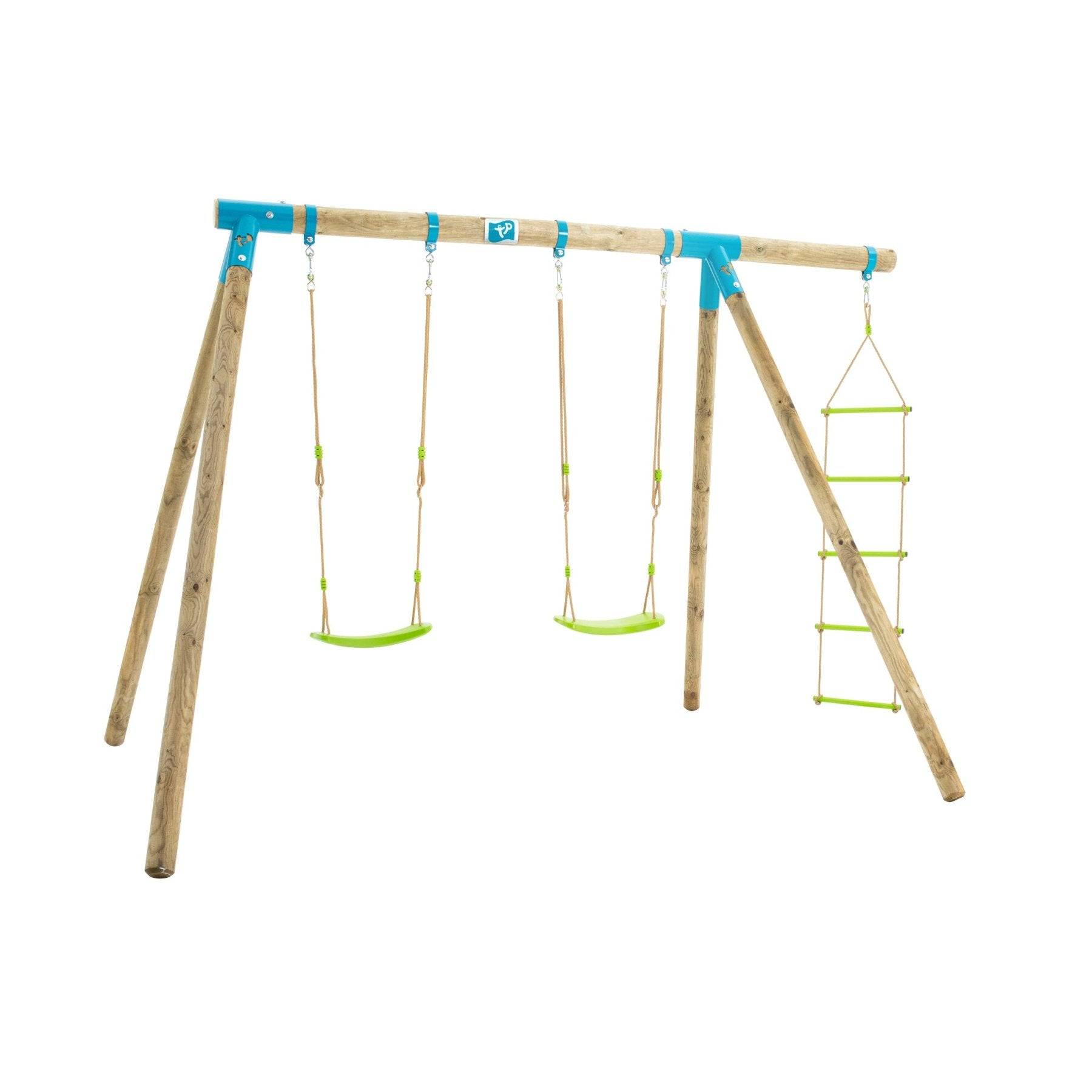 Tp Toys - Portique GINESTE 2 balançoires - échelle corde - kit d'ancrage - bois FSC® h209 cm - Imagen 1