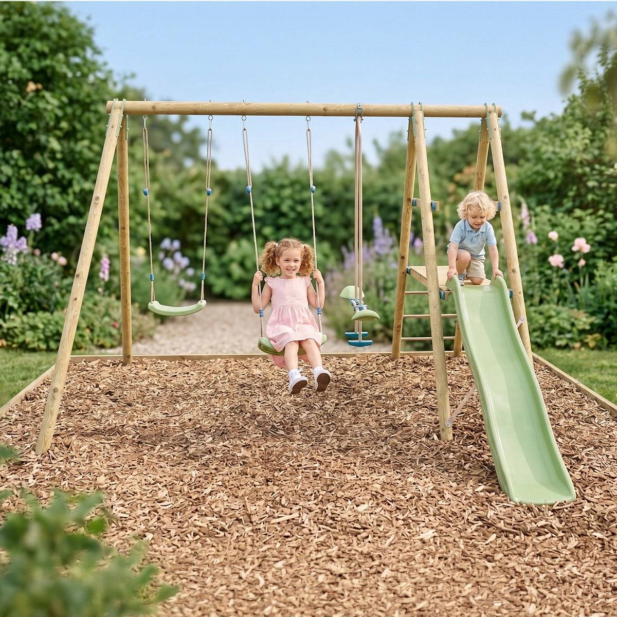 Trigano Jardin - Station de jeux bois 2,30 m Topwood TUTTI 2 - 6 enfants - Image 2