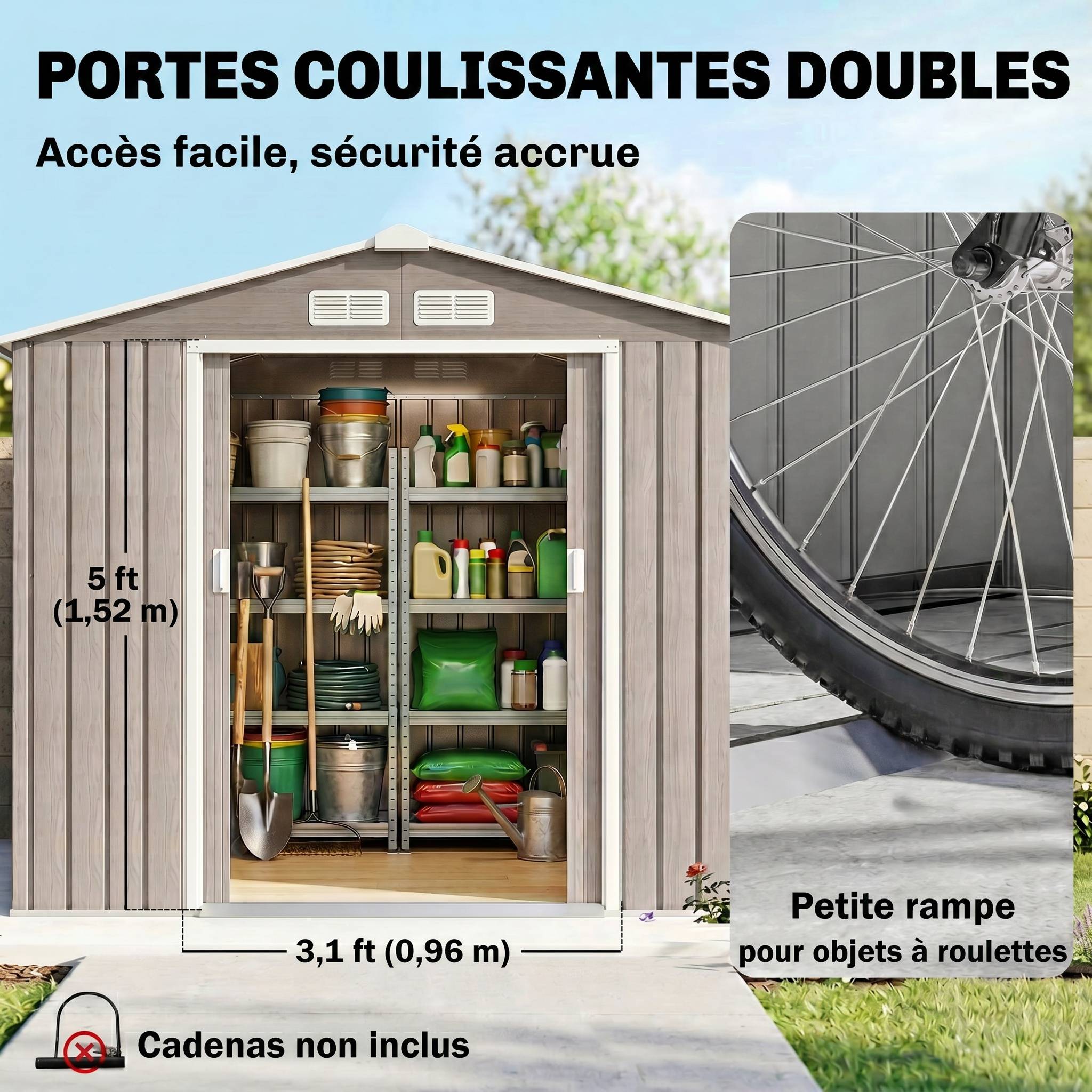 PANGIVO - Abri de jardin acier galvanisé marron clair 213 x 130 x 185 cm - PANGIVO - Image 7