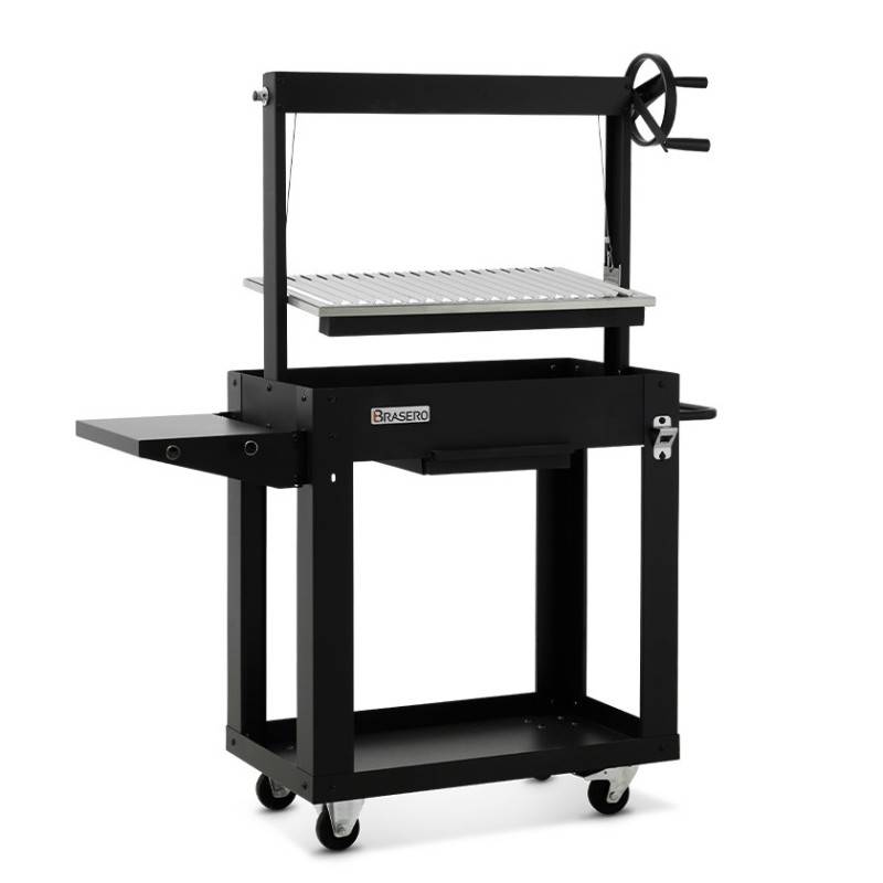 Brasero - Barbecue Charbon Bois Galdana BRASERO - Grille inox en V de 72,5 x 41 cm - Hauteur de grille ajustable - Sur chariot équipé, Noir - Imagen 3