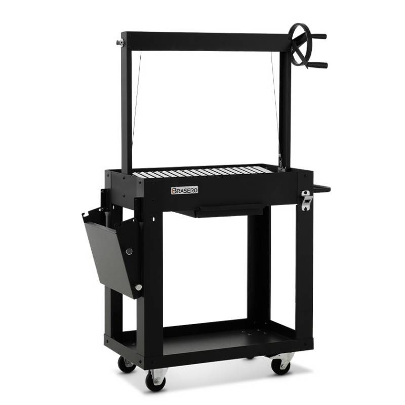 Brasero - Barbecue Charbon Bois Galdana BRASERO - Grille inox en V de 72,5 x 41 cm - Hauteur de grille ajustable - Sur chariot équipé, Noir - Imagen 4