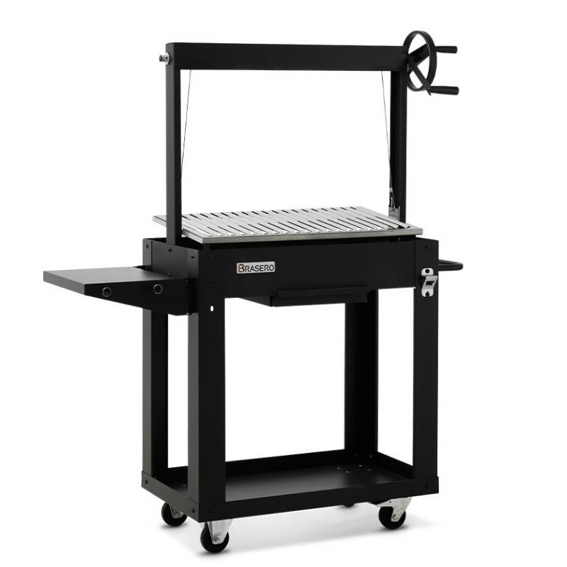 Brasero - Barbecue Charbon Bois Galdana BRASERO - Grille inox en V de 72,5 x 41 cm - Hauteur de grille ajustable - Sur chariot équipé, Noir - Imagen 1