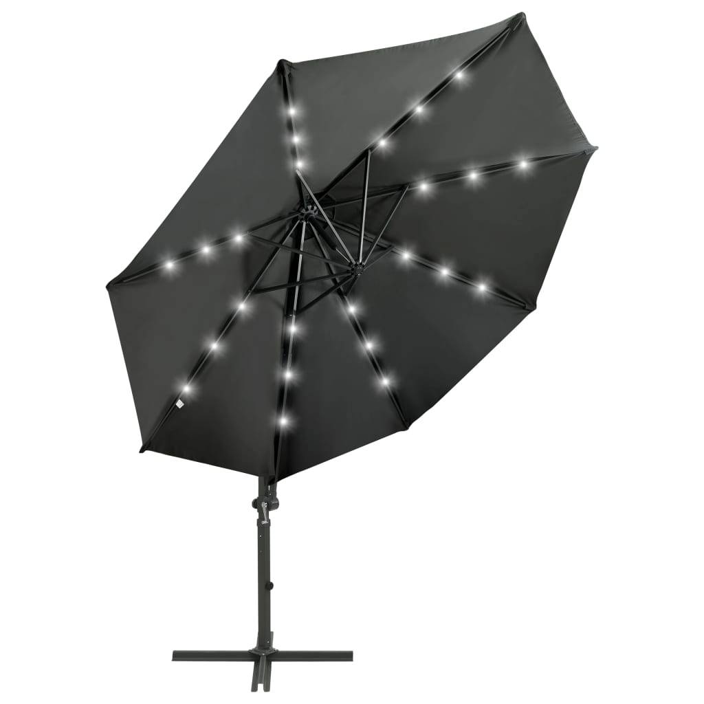 Helloshop26 - Parasol meuble de jardin déporté avec mât et lumières led 300 cm anthracite - Imagen 2
