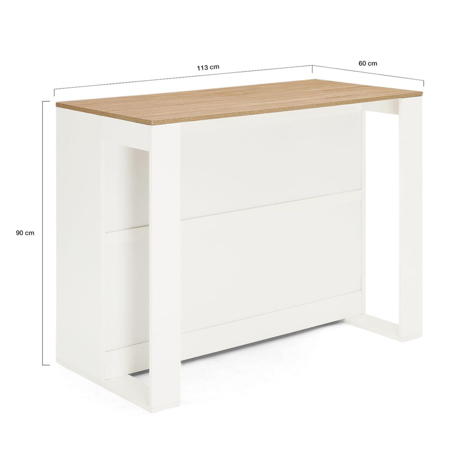 Table de bar îlot JUNO bois blanc et plateau façon hêtre - Image 5