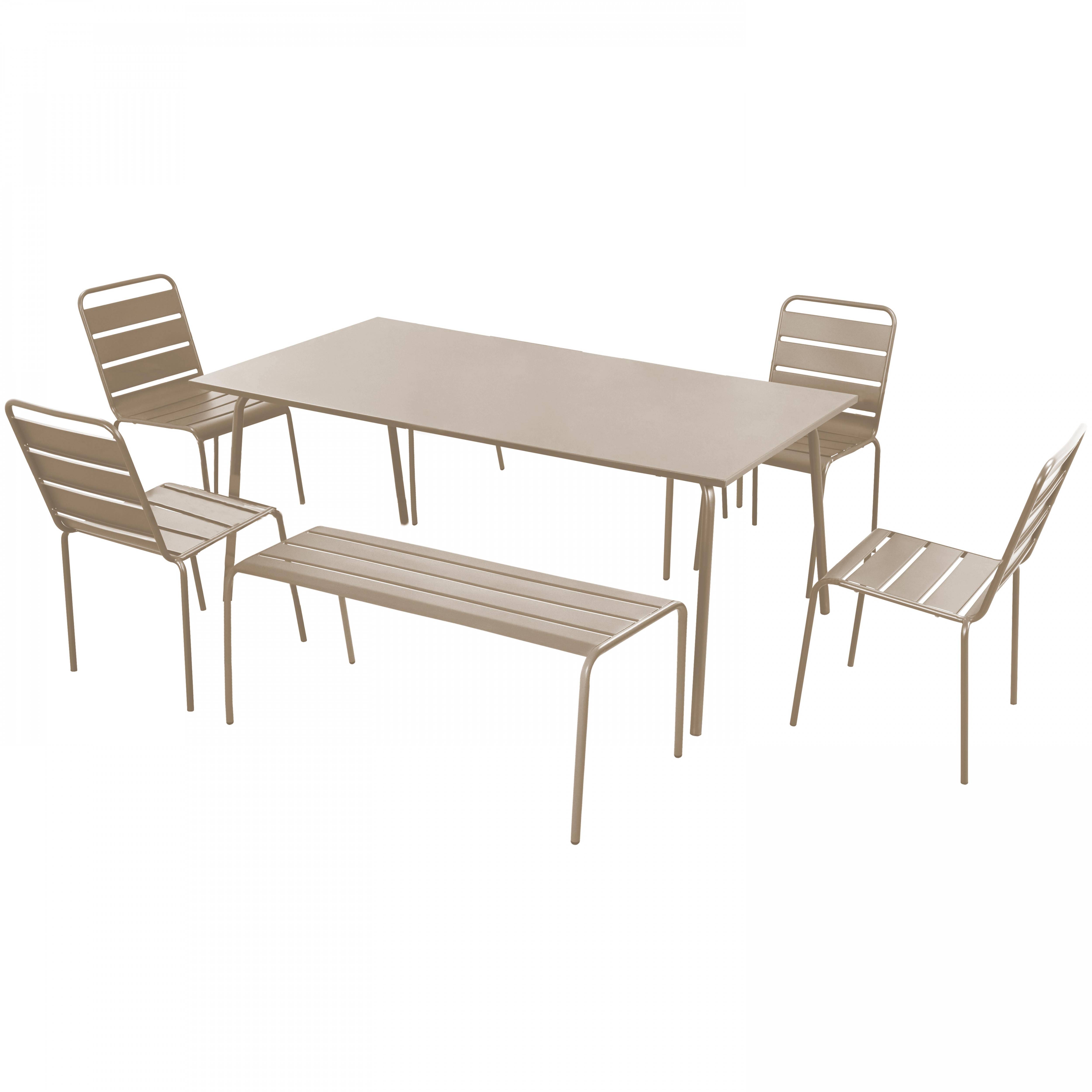 Oviala - Salon de jardin 2 bancs et 4 chaises en acier taupe Palavas - Oviala - Imagen 1