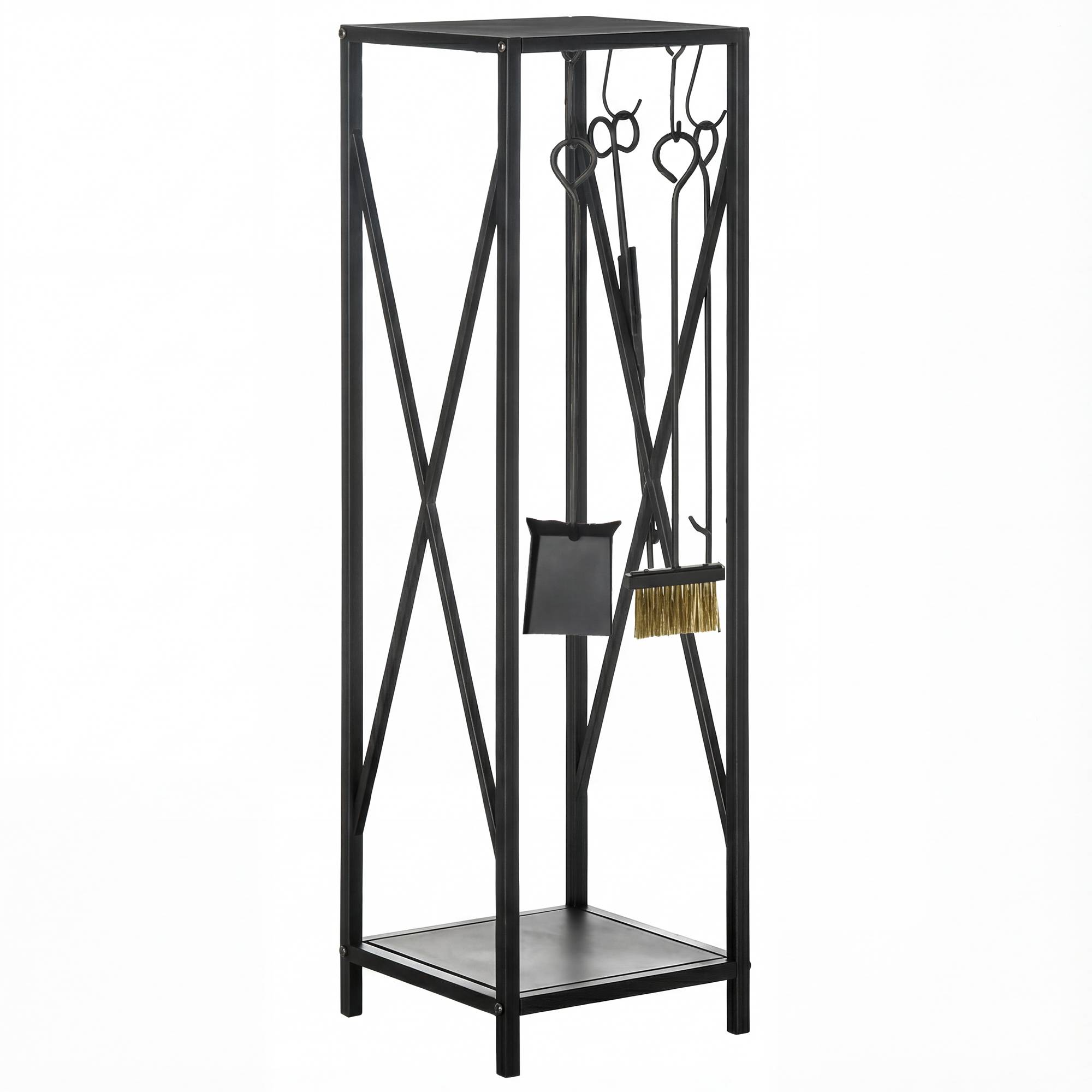 Porte bûches - Range bûches Serviteur de cheminée Colonne - Multi Accessoires dim. 34L x 34l x 111H cm métal Noir
