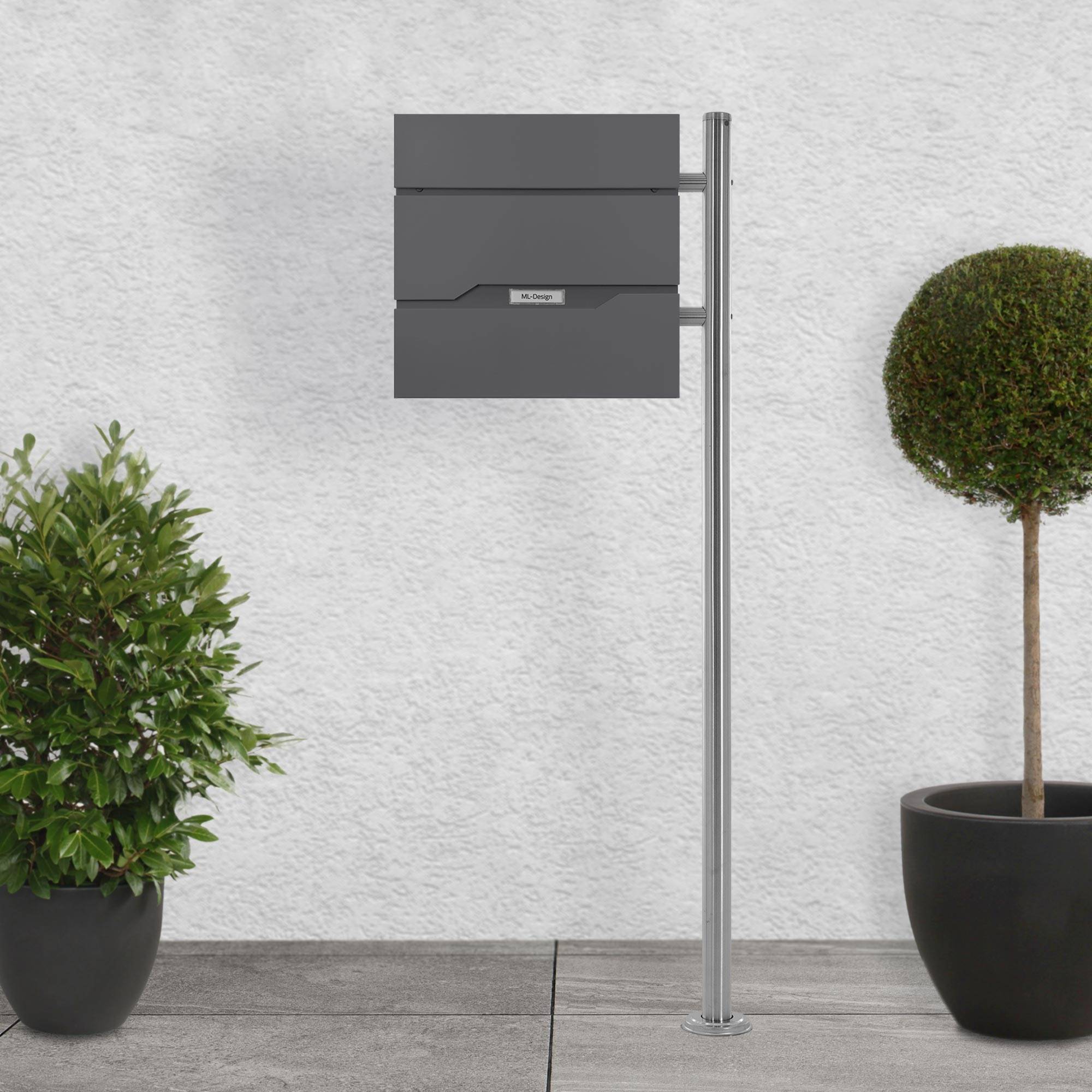 Boîte aux Lettres Design sur Pied Argenté avec Compartiment à Journaux, Anthracite en Acier Inoxydable - Image 2