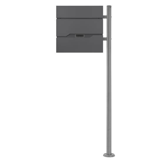 Boîte aux Lettres Design sur Pied Argenté avec Compartiment à Journaux, Anthracite en Acier Inoxydable - Image 1
