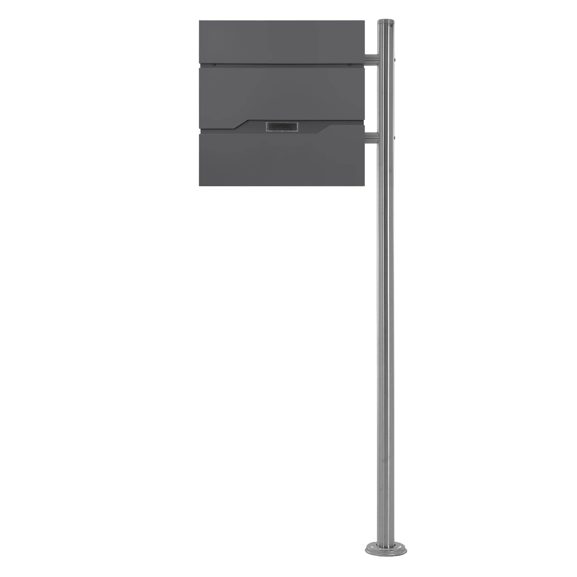 Boîte aux Lettres Design sur Pied Argenté avec Compartiment à Journaux, Anthracite en Acier Inoxydable - Image 1