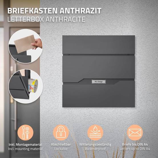 Boîte aux Lettres Design sur Pied Argenté avec Compartiment à Journaux, Anthracite en Acier Inoxydable - Image 3