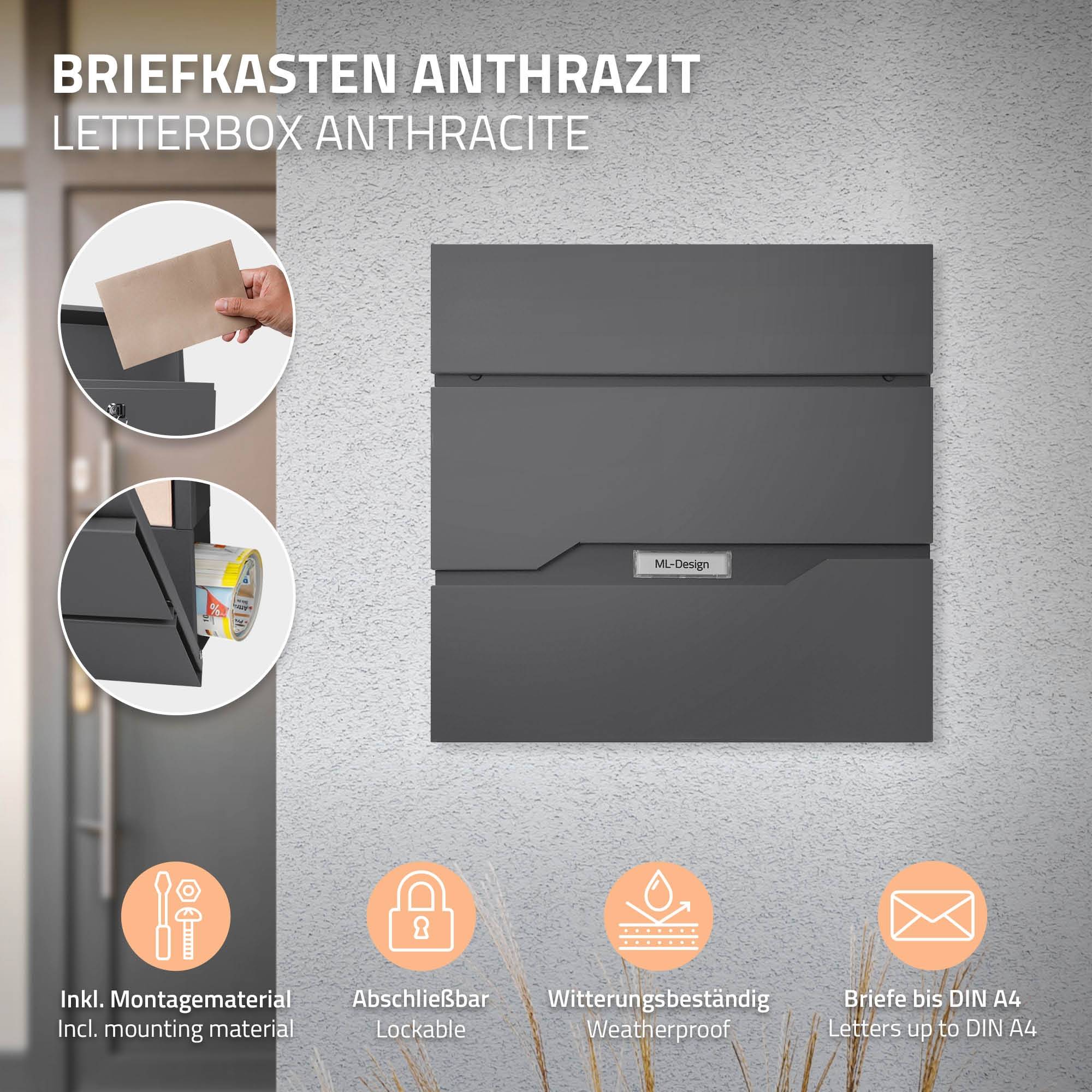 Boîte aux Lettres Design sur Pied Argenté avec Compartiment à Journaux, Anthracite en Acier Inoxydable - Image 3