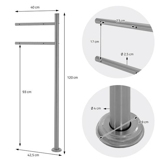 Boîte aux Lettres Design sur Pied Argenté avec Compartiment à Journaux, Anthracite en Acier Inoxydable - Image 9