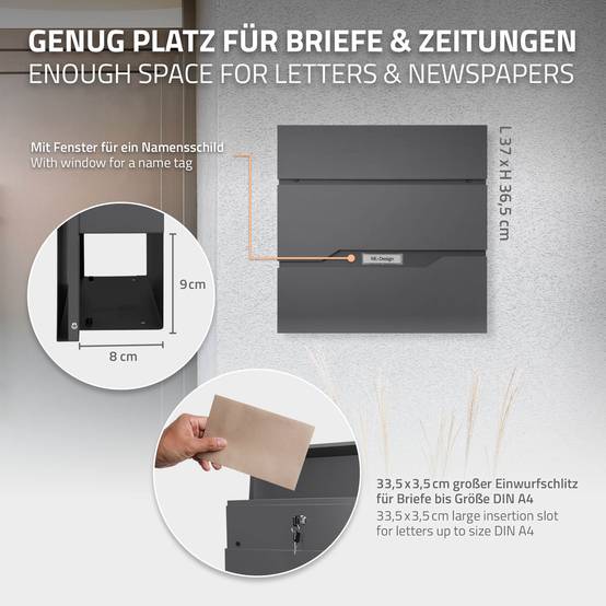 Boîte aux Lettres Design sur Pied Argenté avec Compartiment à Journaux, Anthracite en Acier Inoxydable - Image 7