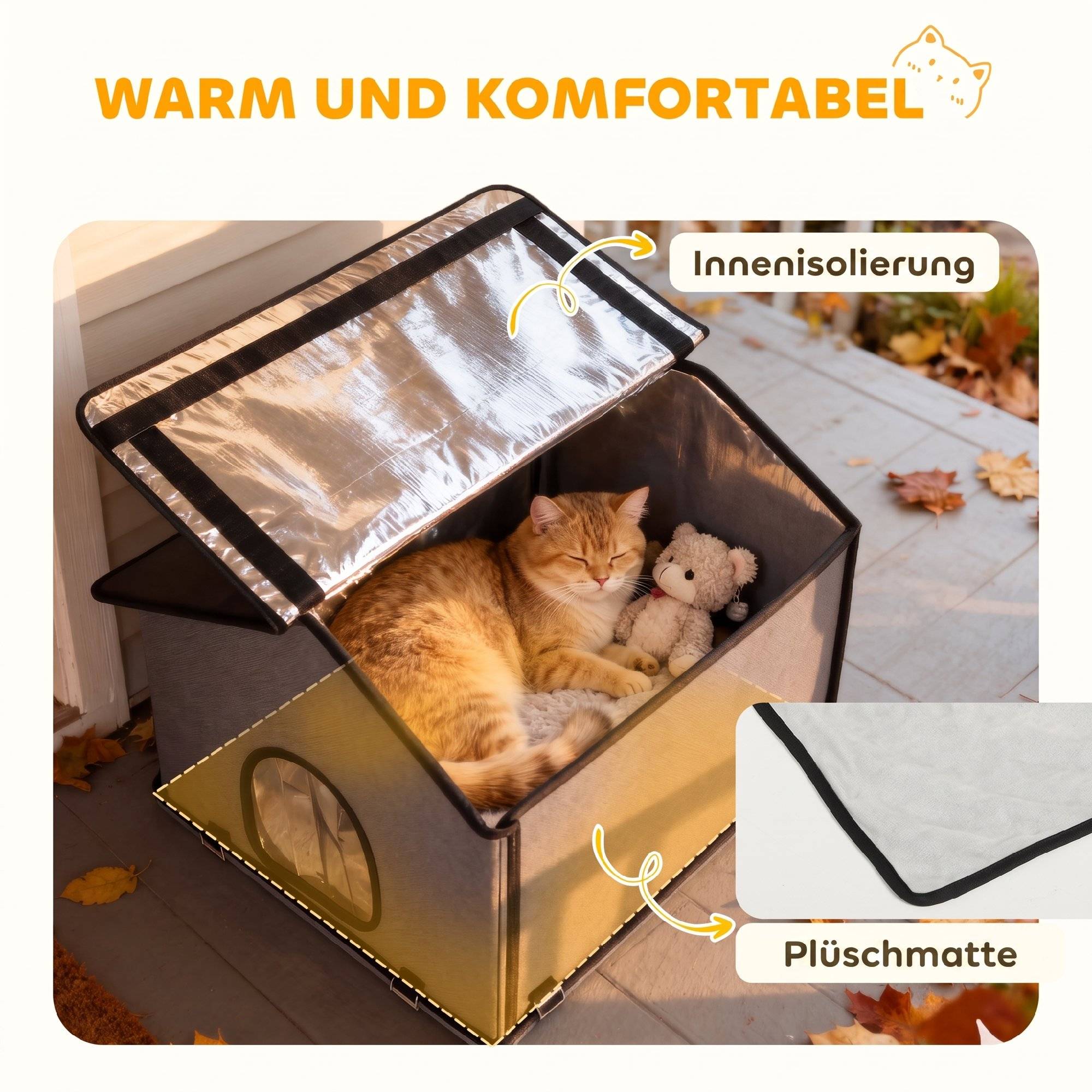 ComfortXL - Niche pour chat extérieure Oxford et plastique 62 x 58,5 x 60 cm grise surélevée déperlante avec coussin - Image 7