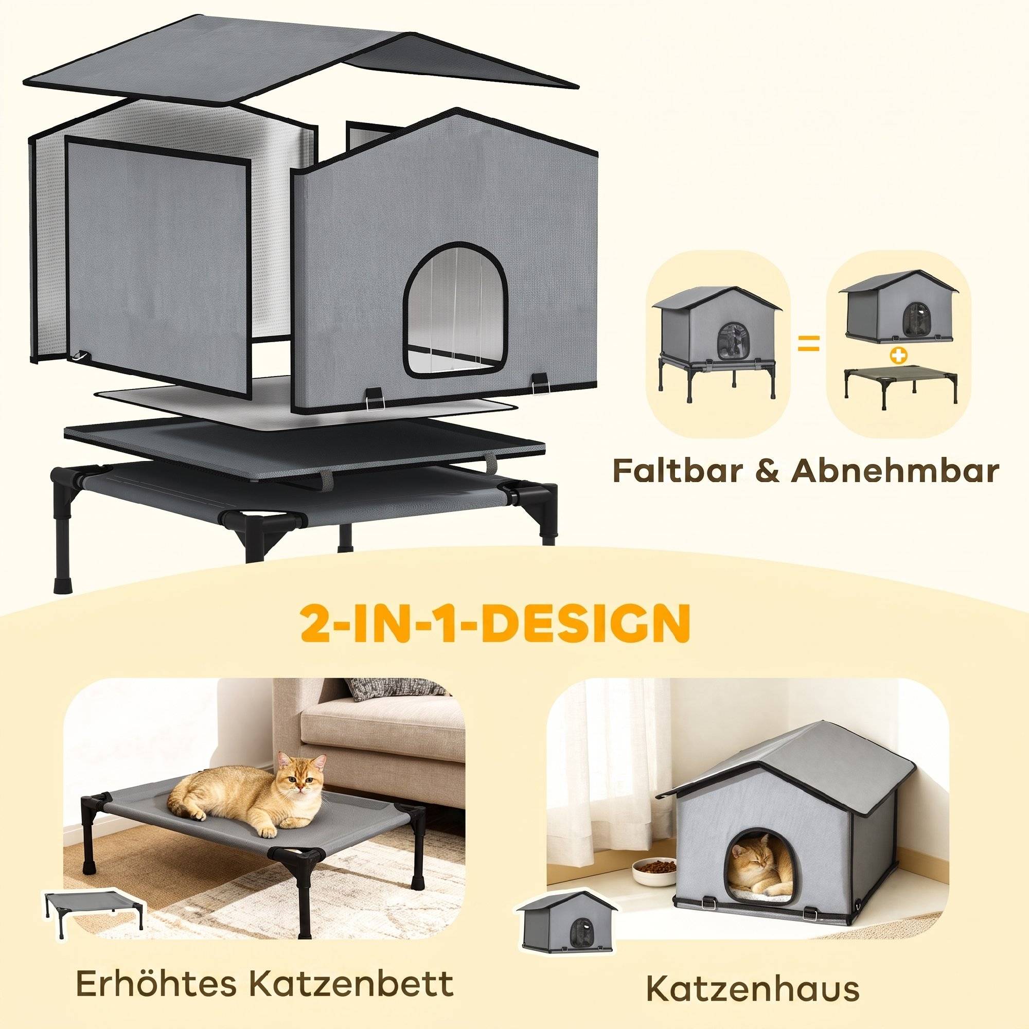 ComfortXL - Niche pour chat extérieure Oxford et plastique 62 x 58,5 x 60 cm grise surélevée déperlante avec coussin - Image 4