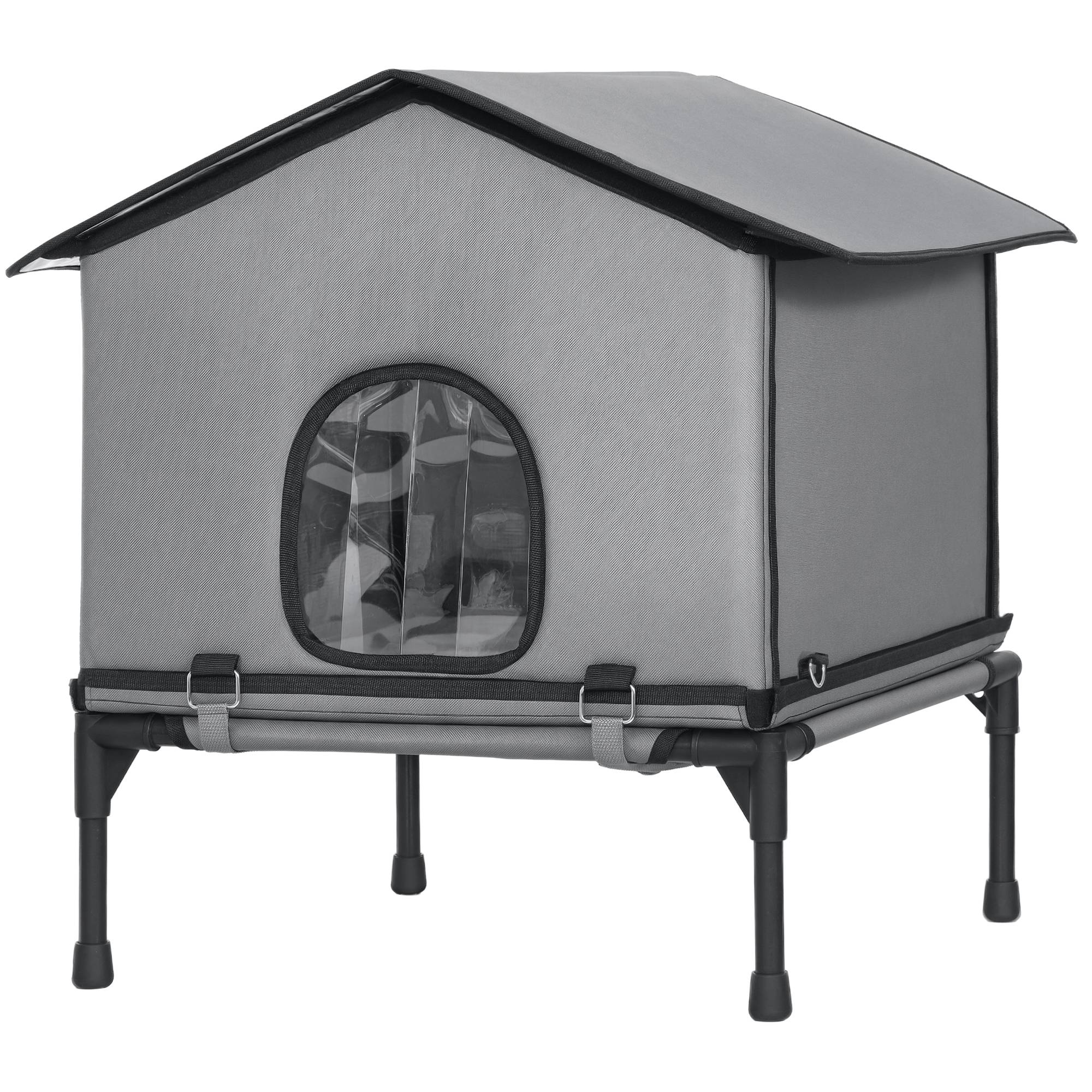 ComfortXL - Niche pour chat extérieure Oxford et plastique 62 x 58,5 x 60 cm grise surélevée déperlante avec coussin - Image 2