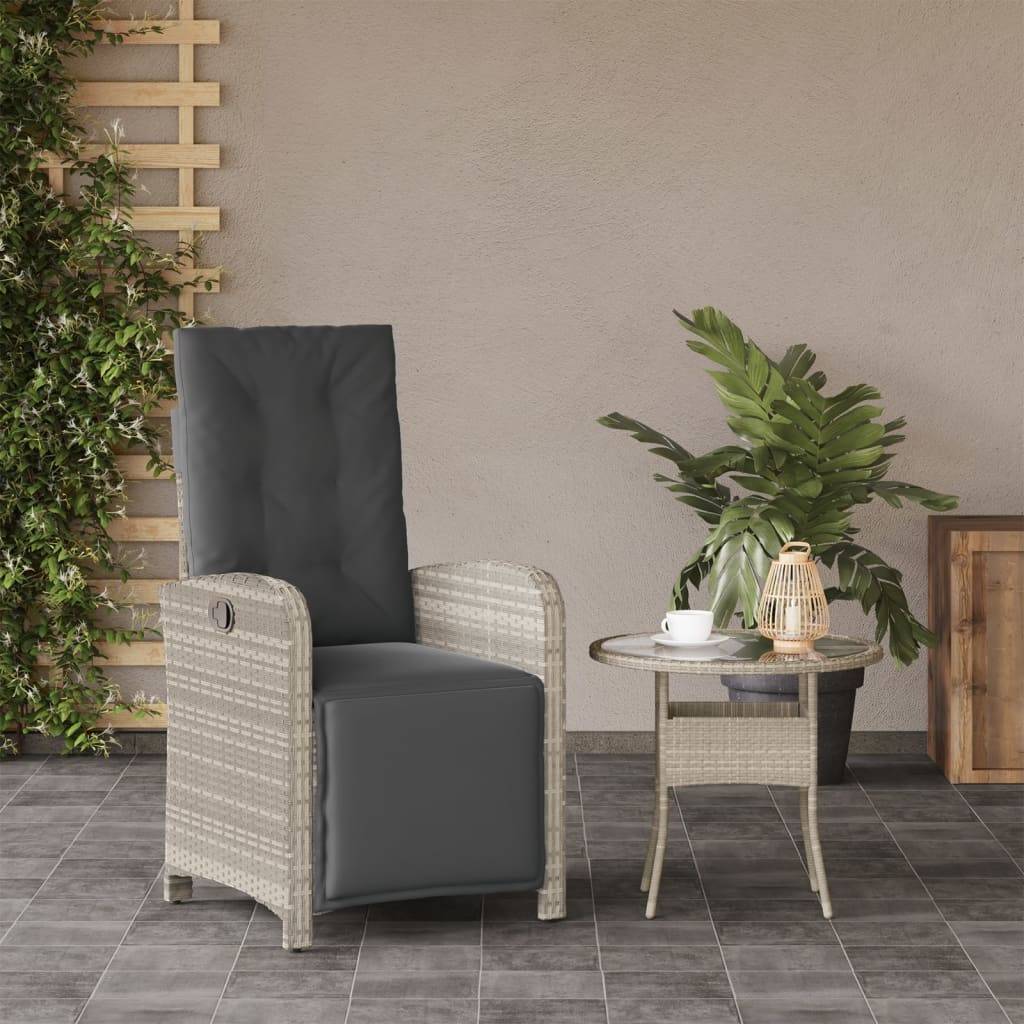 Chaise de jardin inclinable - Chaise d'extérieur - Fauteuil d'extérieur avec repose-pied gris clair rotin - MEUBLE PRO - Image 3