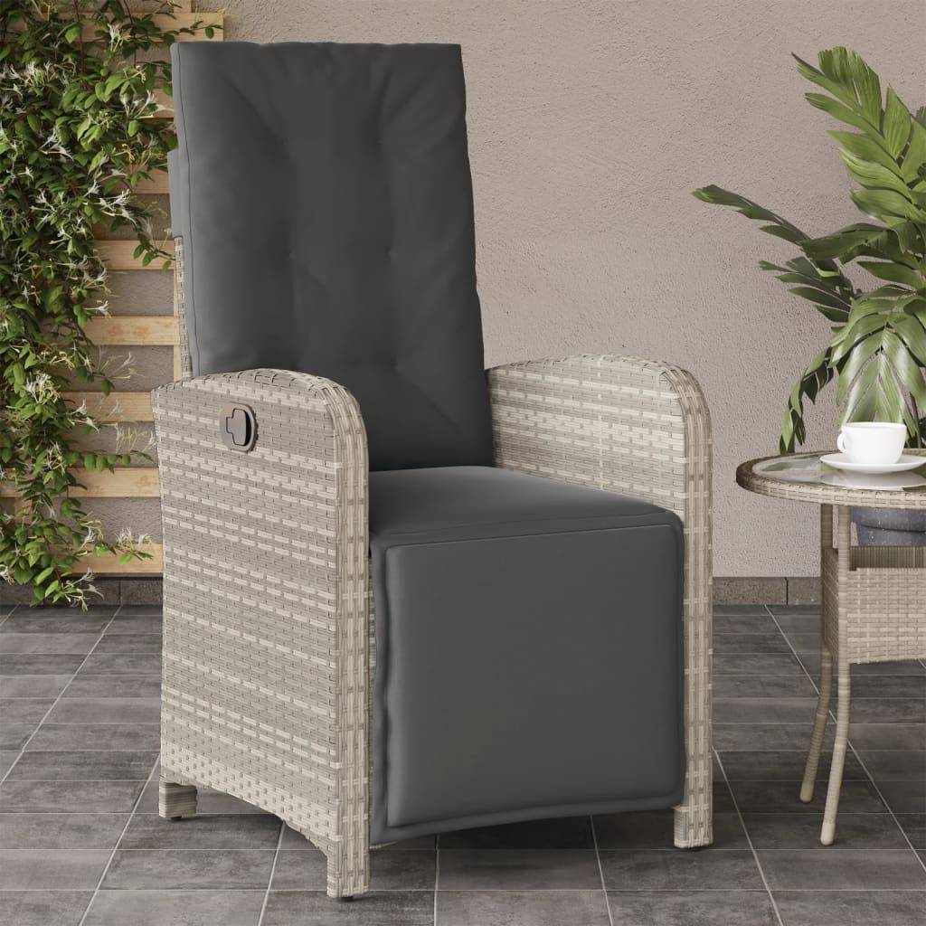 Chaise de jardin inclinable - Chaise d'extérieur - Fauteuil d'extérieur avec repose-pied gris clair rotin - MEUBLE PRO - Image 2
