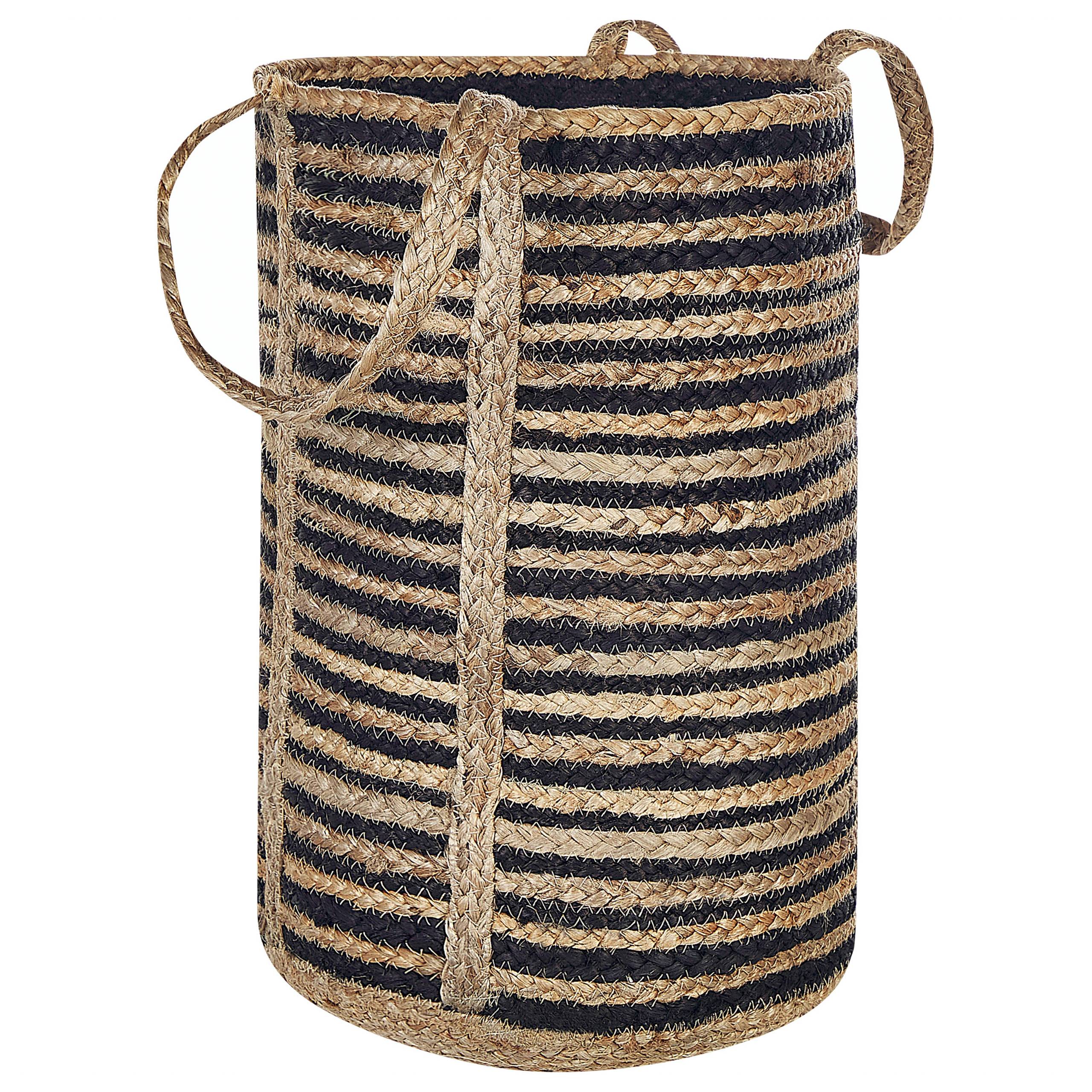 Beliani - Panier Beige et Noir en Jute 26 cm de Diamètre Corbeille à Linge Faite Main Tressée Rangement pour Intérieur Accessoire Rangement - Imagen 4