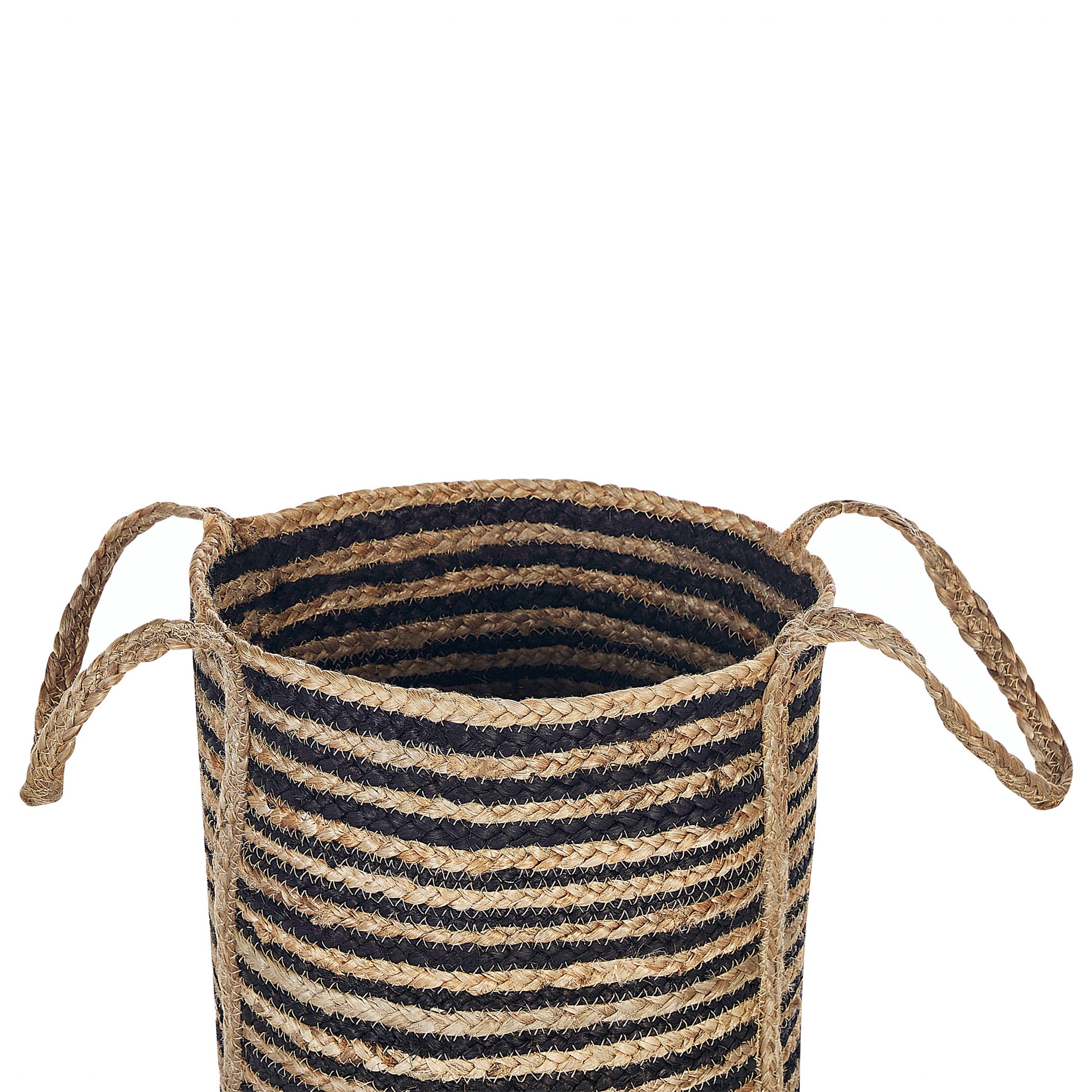 Beliani - Panier Beige et Noir en Jute 26 cm de Diamètre Corbeille à Linge Faite Main Tressée Rangement pour Intérieur Accessoire Rangement - Imagen 5