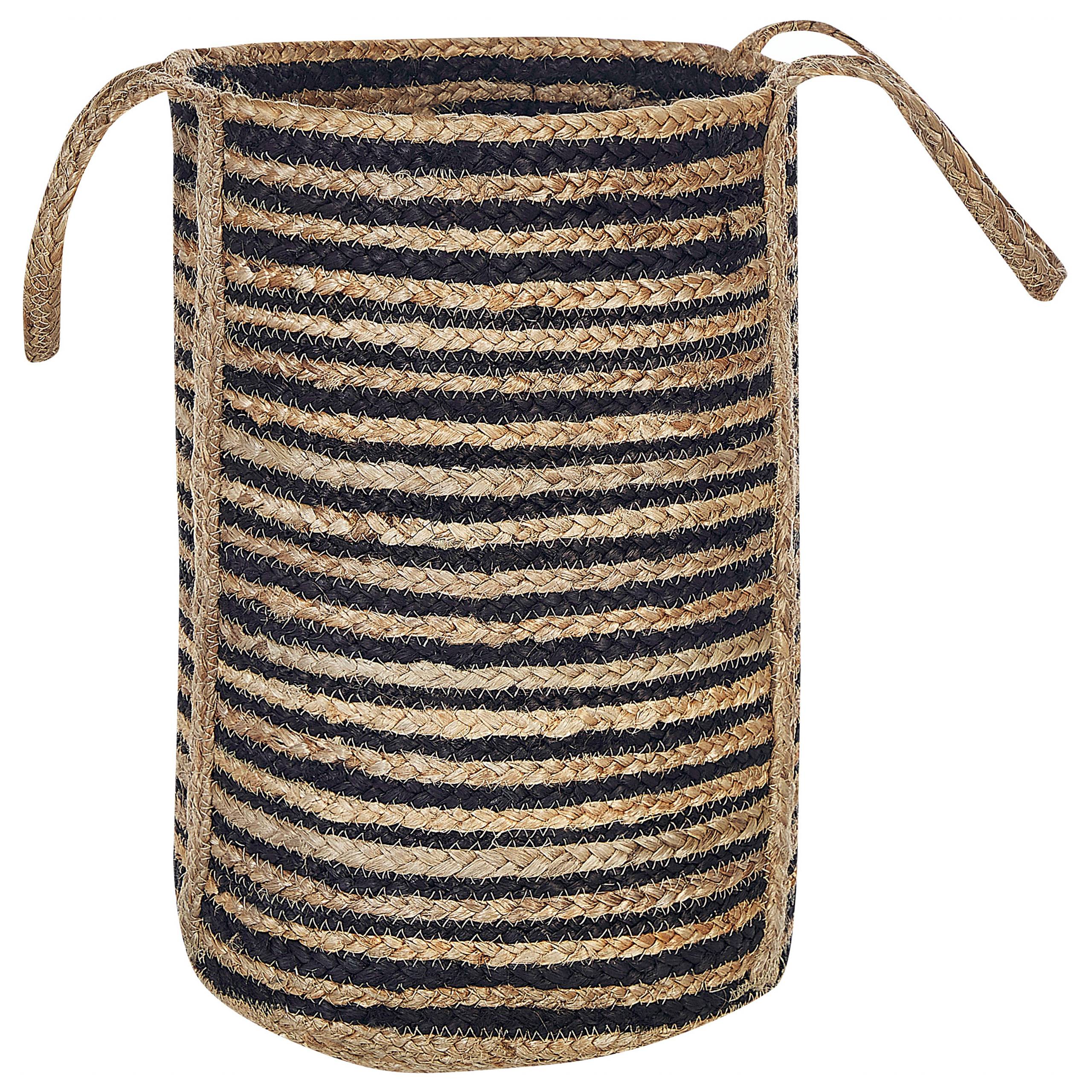 Beliani - Panier Beige et Noir en Jute 26 cm de Diamètre Corbeille à Linge Faite Main Tressée Rangement pour Intérieur Accessoire Rangement - Imagen 1